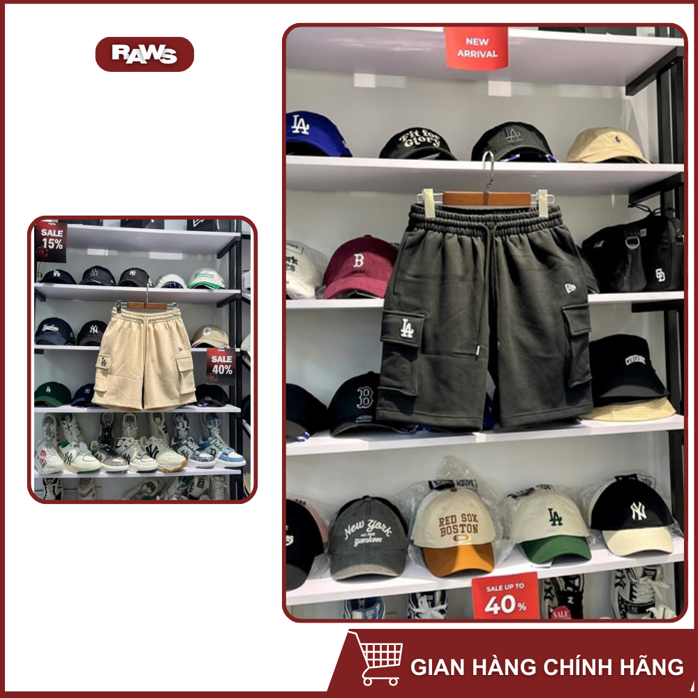 [ SALE ] Quần Short Cargo New Era LA Dodgers Đen / Be Túi Hộp Chính Hãng