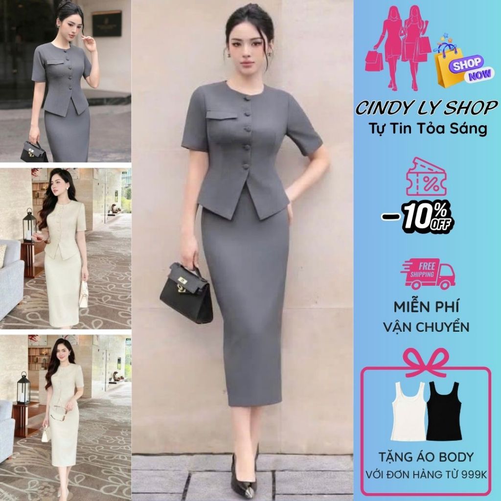 [MT24246] - Sét Đồ Công Sở Nữ Cao Cấp - Áo Vest Tay Ngắn + Chân Váy Dài Xẻ Tà Sang Trọng