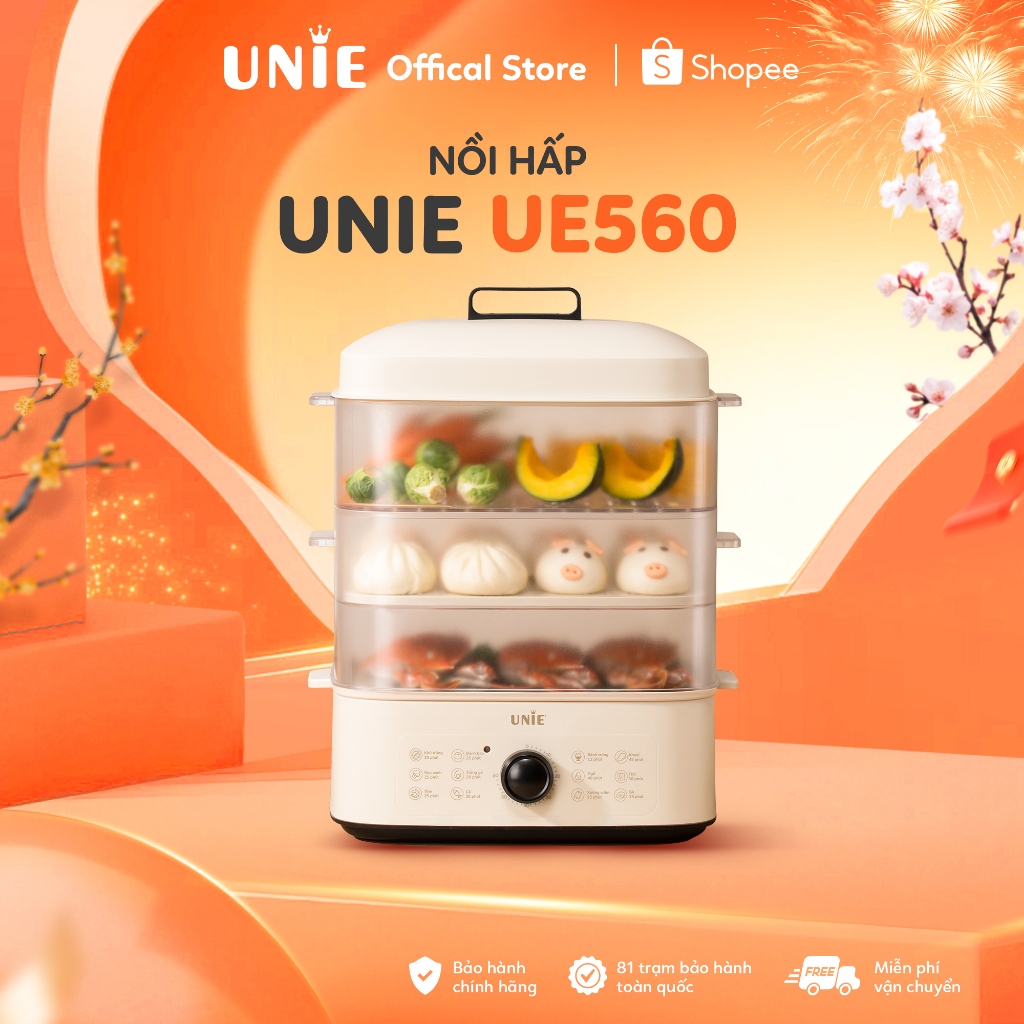 Nồi hấp 3 tầng UNIE UE560,dung tích 18l,công suất 850w,12 tính năng siêu tiện lợi, thiết kế trang nhã cao cấp,dễ vệ sinh
