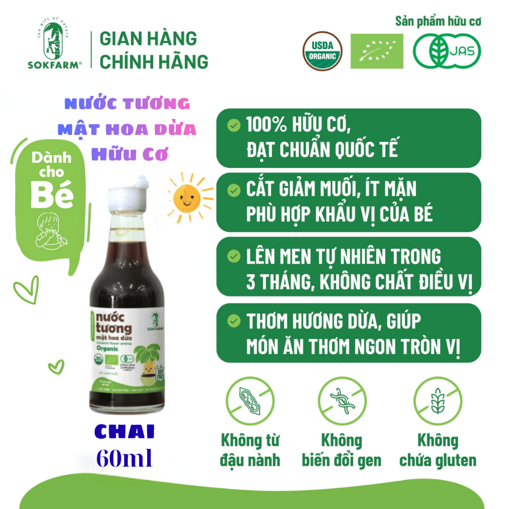 Combo Nước Tương Mật Hoa Dừa Sokfarm, Gia Vị Thiên Nhiên Từ Mật Hoa Dừa Sokfarm.