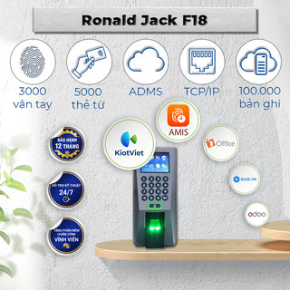 Máy Chấm Công Vân Tay, Thẻ Từ, Password Ronald Jack  F18
