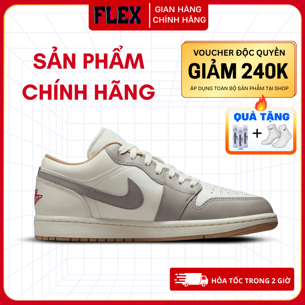 Giày Thể Thao J1 Low 'Red College Grey' 553558-169 Màu Xám Trắng FLEX SHOES