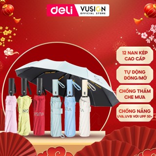 Ô Dù Che Mưa Đi Nắng Tự Động DELI 12 Nan Đôi ĐK 106 cm Ô Che Mưa Che Nắng Có Nút Đóng/Mở Thông Min Ô Dù Gấp Gọn Chống UV