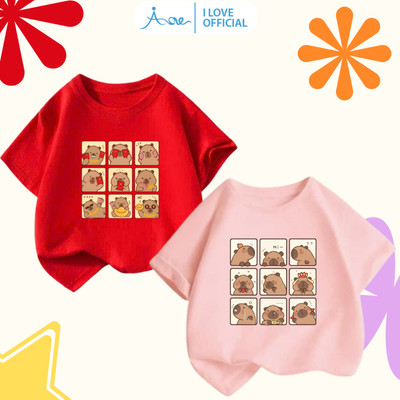 [MỚI] Áo thun CỘC TAY AORE Capybara, Áo cộc chất cotton in hình Chú chuột Capy đáng yêu cho bé trai, bé gái 9-36kg