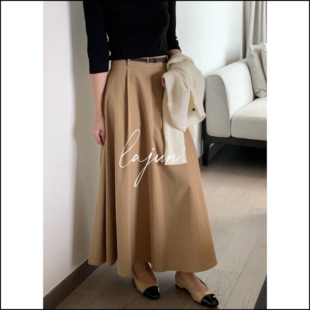 [LAJUN KOREA] Chân Váy Dài Xoè Arina Kèm Belt Mỏng Nhẹ Xếp Ly Thanh Lịch Hàn Quốc