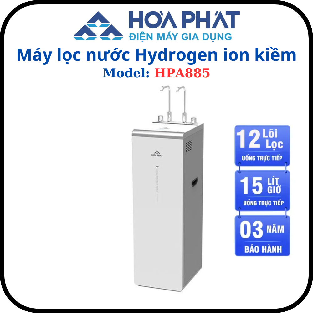 Máy Lọc Nước Hydrogen Ion Kiềm Hòa Phát HyperS HPA885 - HPA886 - 2 vòi nóng lạnh - Hàng chính hãng