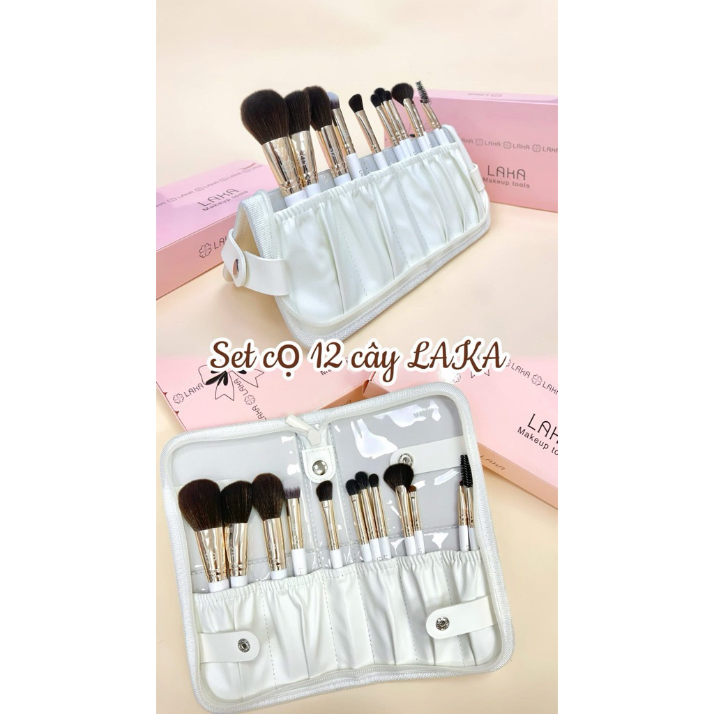 Set cọ Laka cá nhân 12 cây hồng / trắng  - cọ laka chính hãng