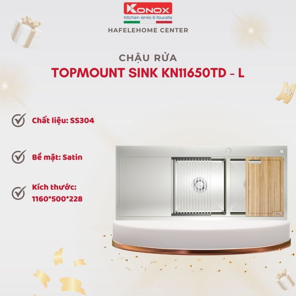 Chậu Rửa Bát Konox KN11650TD – Topmount Sink, Thoát Nước Nhanh, Dễ Vệ Sinh