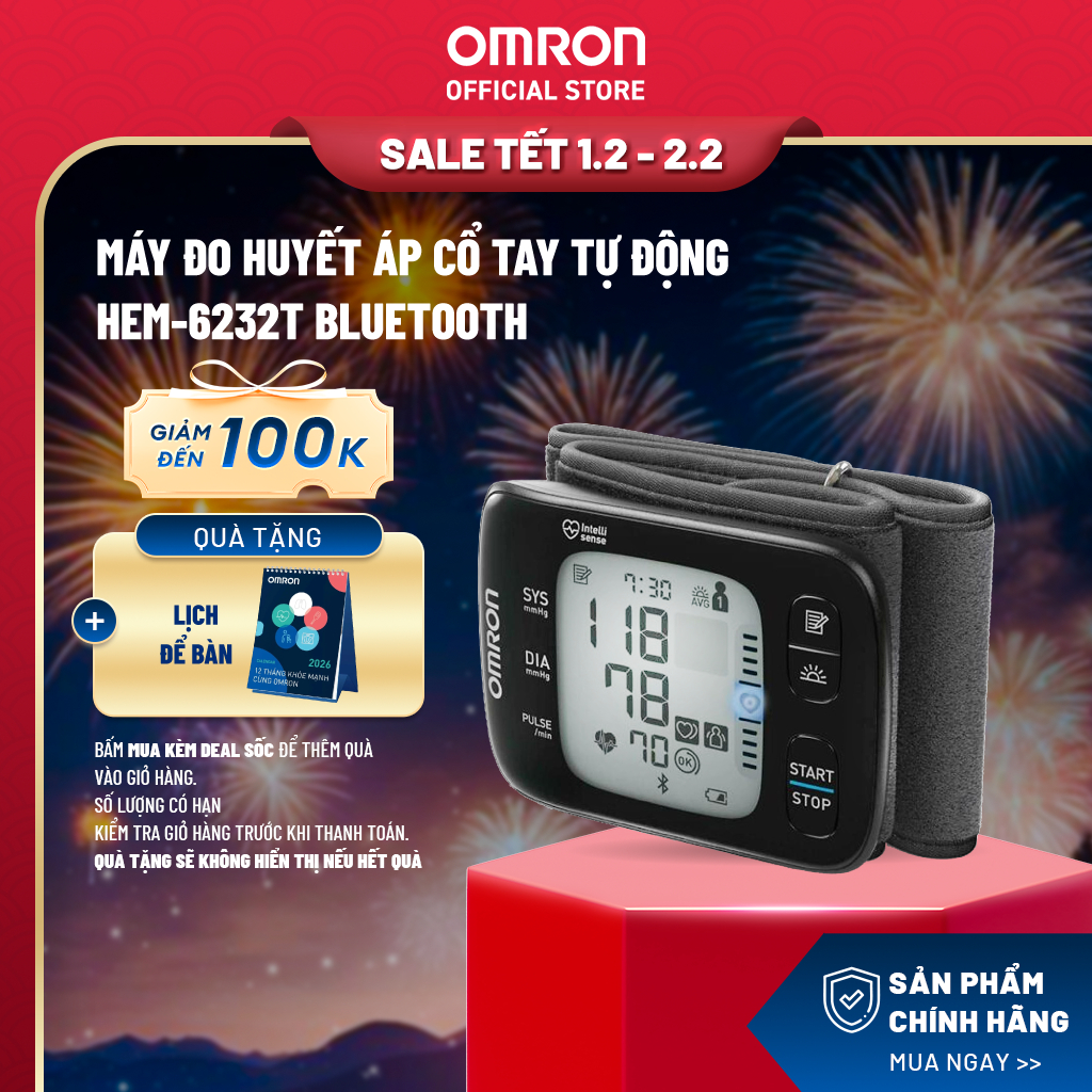 Máy Đo Huyết Áp Cổ Tay Omron HEM-6232T - Chính Xác, Tiện Lợi, Kết Nối Bluetooth