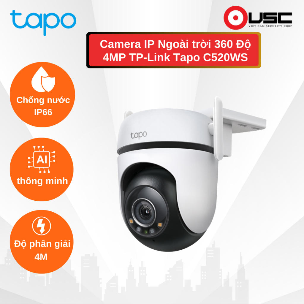 [Tapo - TPLink - C520WS - 4M] Camera wifi ngoài trời, có màu đêm, đàm thoại 2 chiều
