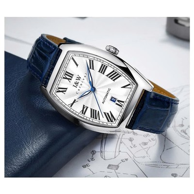 Đồng hồ nam chính hãng I&W Carnival 701G-D1 Kính sapphire,Chống nước 50m,Máy cơ (Automatic),mặt chữ nhật dây da xanh