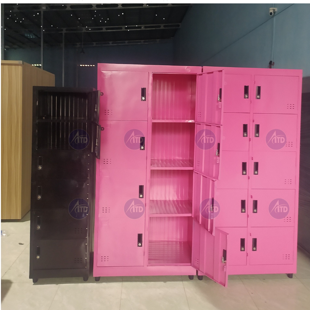Tủ Locker Sắt Nhiều Ngăn Giá rẻ, Tủ Locker Văn Phòng, Tủ Locker 10 Ngăn Sơn Tĩnh Điện Màu Đen Trắng