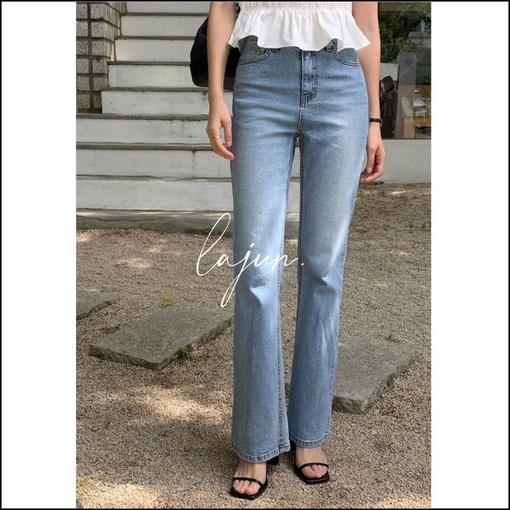 [LAJUN KOREA] Quần Jeans Ống Loe Casual Dáng Dài Lưng Cao Tôn Dáng Hàn Quốc