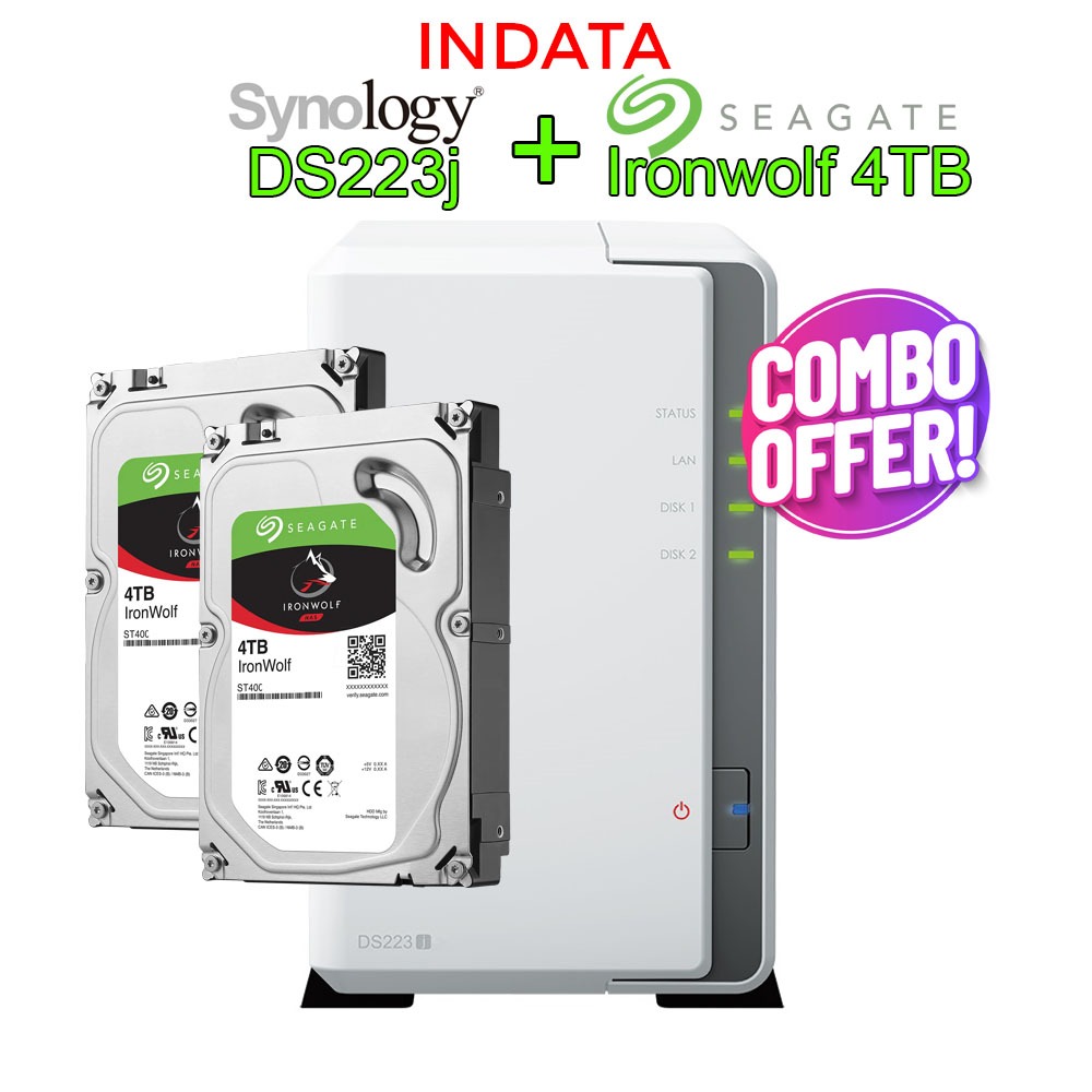 [COMBO] Bộ lưu trữ mạng NAS Synology DS223j và ổ cứng Seagate Ironwolf 4TB, hàng chính hãng