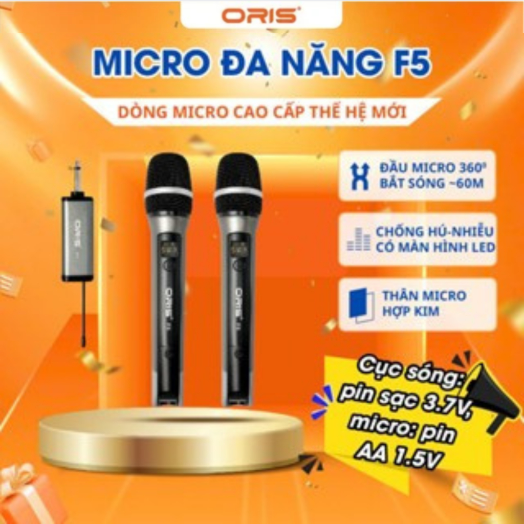 [SHOP CHÍNH HÃNG] Micro Đa Năng Không Dây Oris F5 Chính Hãng - Micro Sóng UHF Chống Hú, Độ Nhạy Cao 