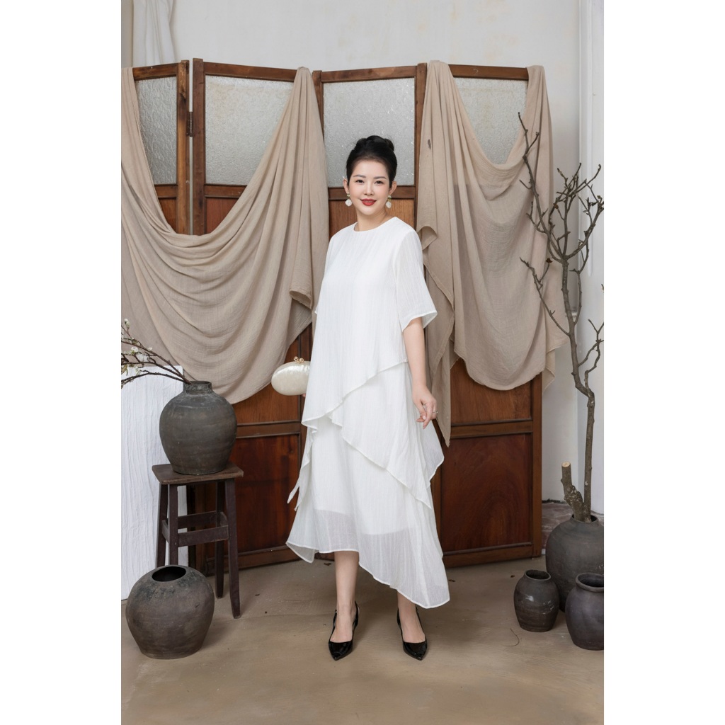 M Collection | Đầm Maxi Suông Trơn Vắt Chéo Hai Lớp Chất Tơ Xốp Lót Lụa Hàn Trắng - D12062 | BigBuy360 - bigbuy360.vn