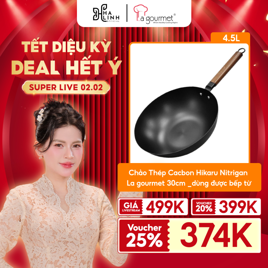 [Võ Hà Linh x La gourmet] Chảo thép La gourmet Hikaru 30Cm sâu_ dung tích 4,5l _ nặng 1,3kg