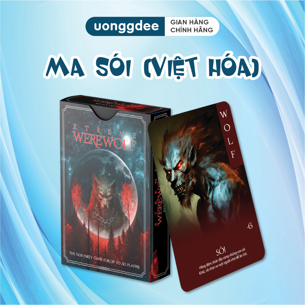 Bộ bài Ma sói VUIDEE X-treme WEREWOLF 40 lá mở rộng, Việt hóa, bài Ma sói nhập vai nhiều chức năng d