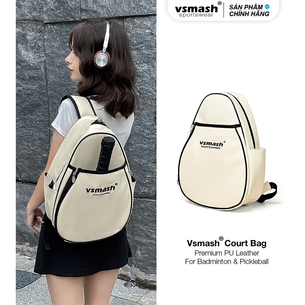 Balo đeo chéo đựng vợt Pickleball Cầu lông Vsmash Sportswear, Chất liệu da PU Cao Cấp Chống Nhăn Chố