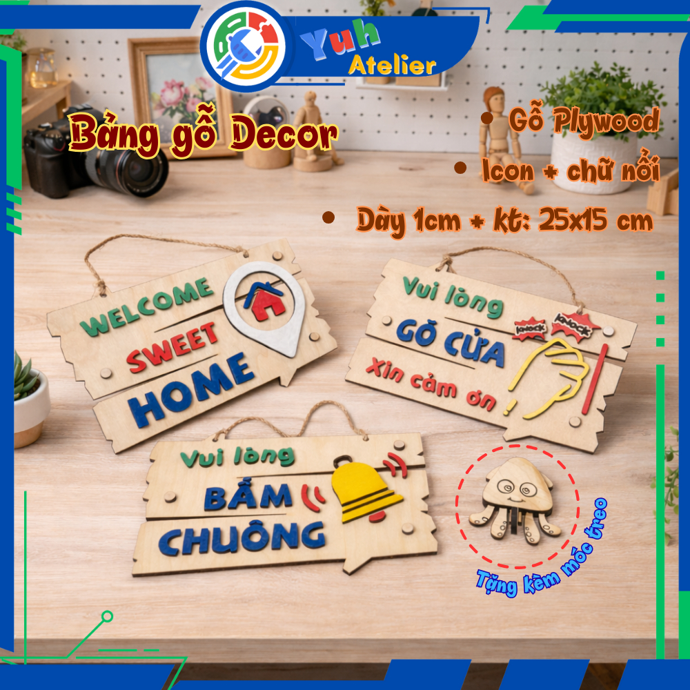 Bảng gỗ treo cửa, bảng gỗ Plywood trang trí nhà cửa cho gia đình, cửa hàng, homestay