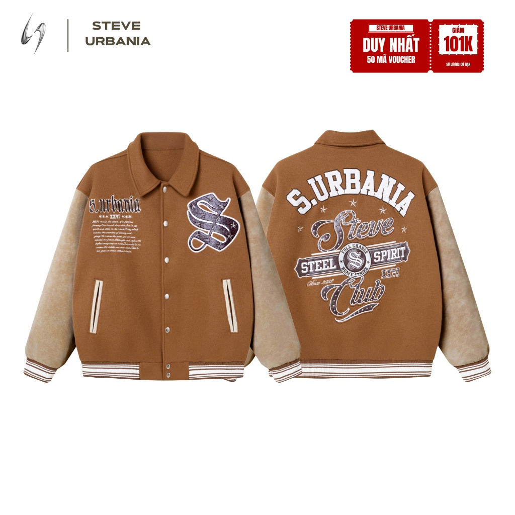 Áo Khoác Varsity STEVE 3 YEAR ANNIVERSARY , Bản Kỷ Niệm, Full Hình Thêu, Nam nữ Form Rộng, Limited E