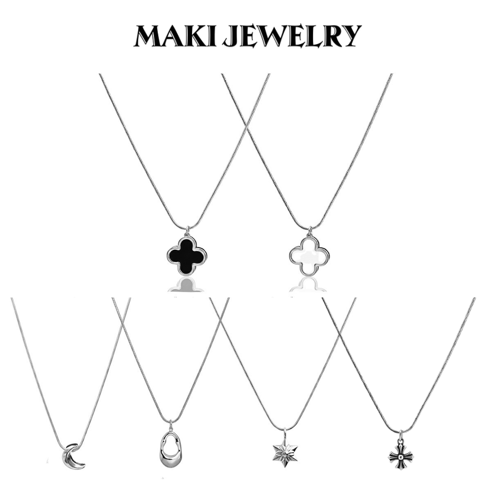Maki Jewelry – Dây Chuyền Mạ Bạc Sợi Mảnh Mặt Cỏ 4 Lá/Sao/Trăng Minimalist Unisex Basic Sang, Dễ Phối Đồ