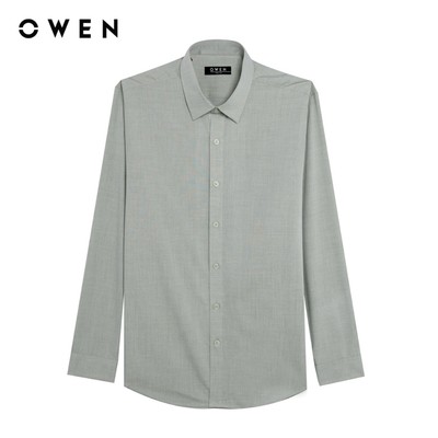 Owen - Áo sơ mi dài tay Slim Fit AS255015D màu Xanh lá nhạt chất liệu Bamboo poly
