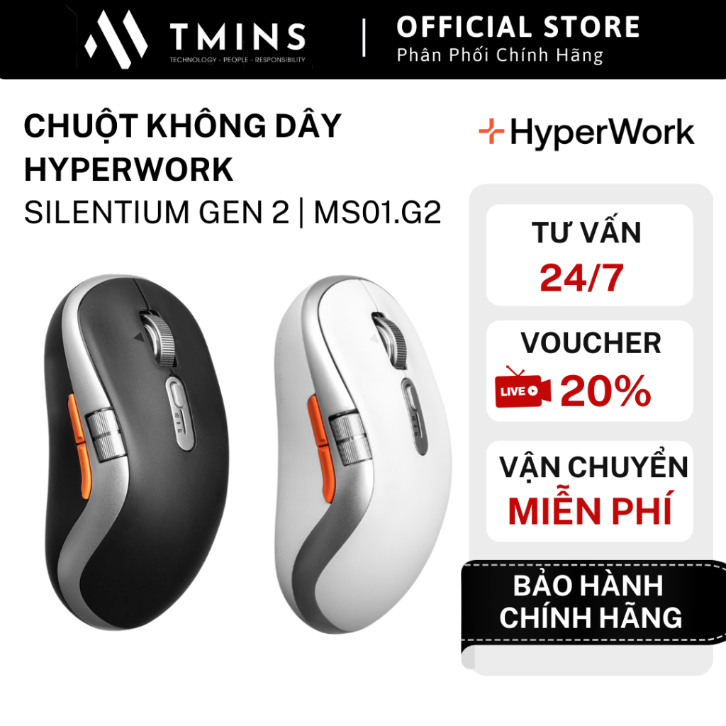 Chuột không dây HyperWork Silentium Gen 2 | MS01.G2 - Hàng chính hãng.