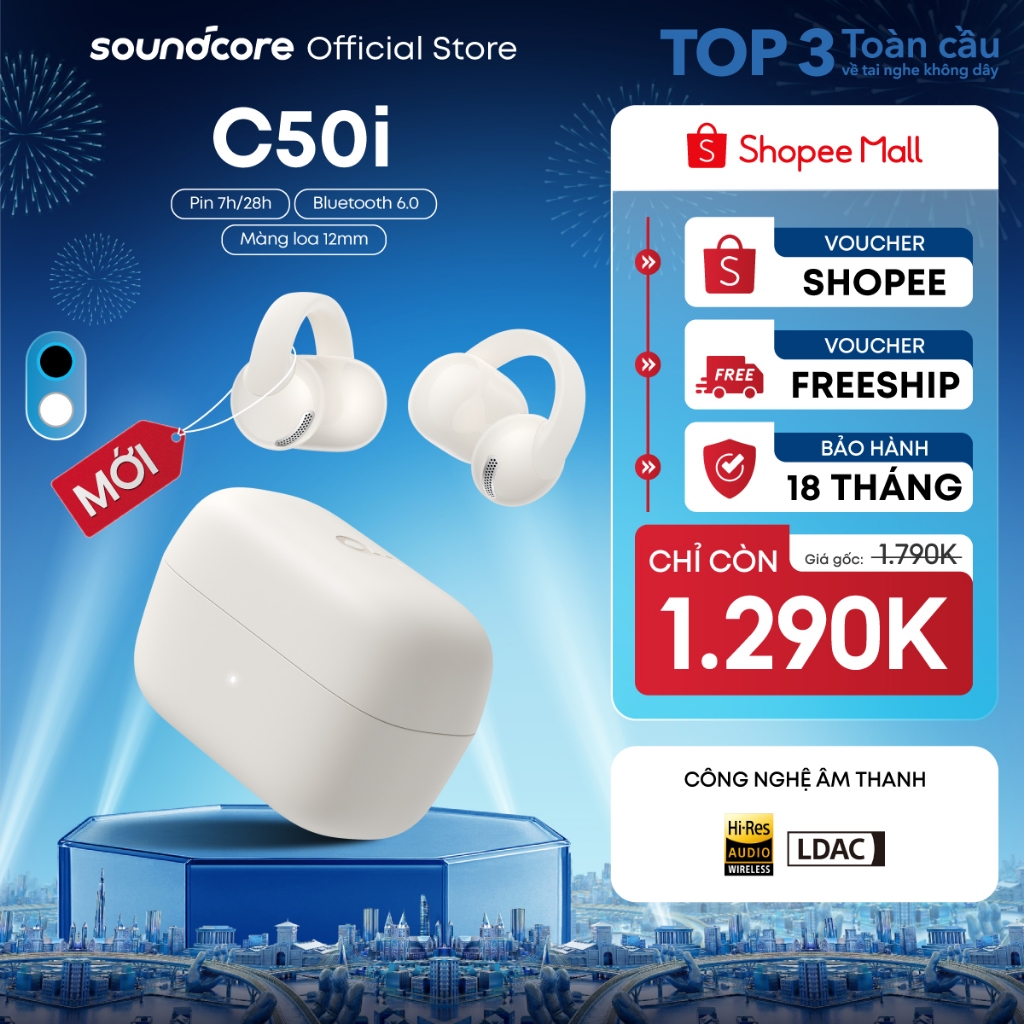 Tai nghe bluetooth Open-Ear Soundcore C50i | Màng loa 12mm | Pin 7h/28h | Bluetooth 6.0| Bảo hành 18 tháng | BigBuy360 - bigbuy360.vn