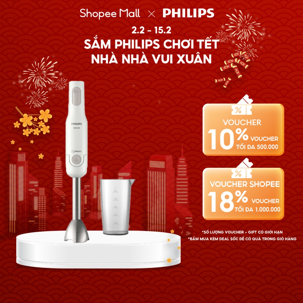 Máy Xay Cầm Tay PHILIPS Promix HR2534 650W Thanh Kim Loại - Hàng Chính Hãng