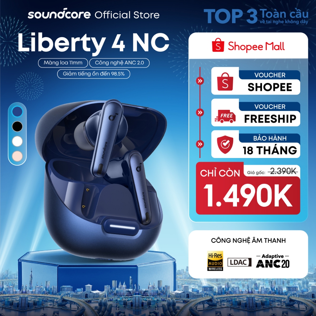 Tai nghe bluetooth soundcore Liberty 4NC | Chống ồn ANC 50 giờ phát nhạc | Sạc nhanh | Tích hợp phiên dịch