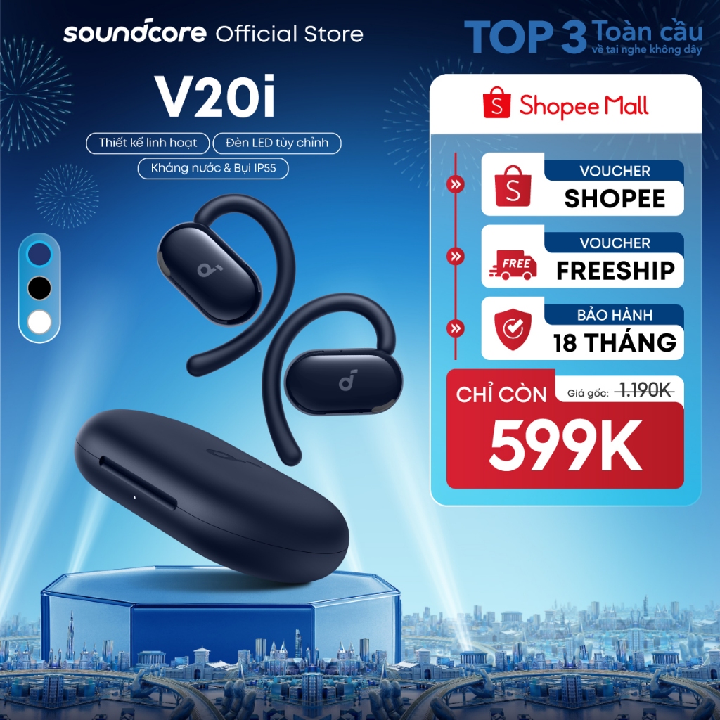 Tai nghe bluetooth Open-Ear soundcore V20i thiết kế mở | Siêu gọn nhẹ | Chống nước và bụi IP55 | Tích hợp phiên dịch | BigBuy360 - bigbuy360.vn