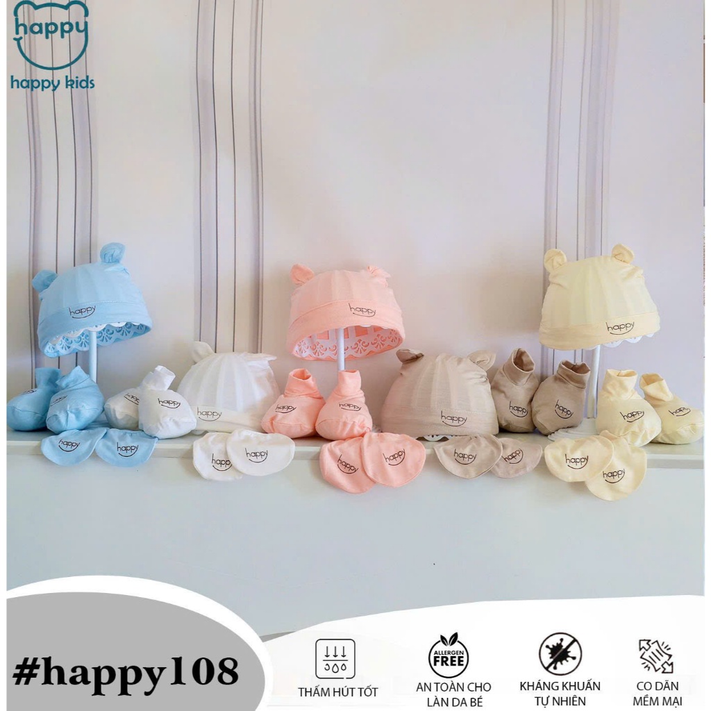 Set mũ bao tay chân HP vải thun lạnh mềm, thấm hút tốt cho bé 0-3m