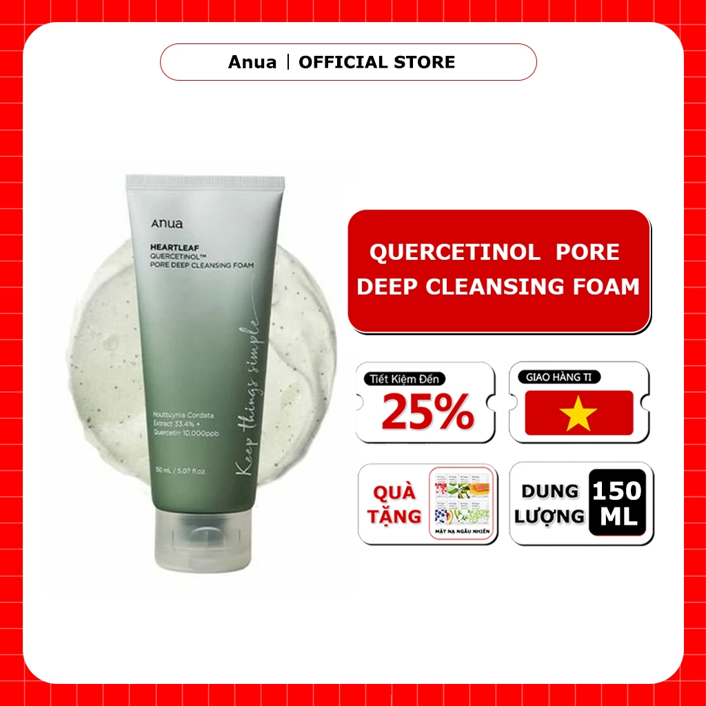Sữa Rửa Mặt Anua Diếp Cá Làm Sạch Sâu Anua Heartleaf Quercetinol Pore Deep Cleansing Foam （150ml）