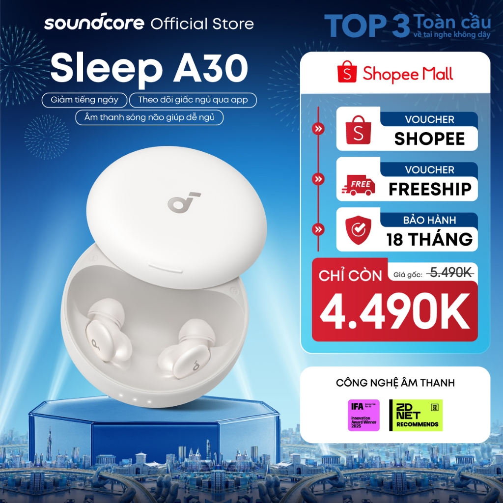 Tai nghe ngủ Soundcore Sleep A30 |Theo dõi giấc ngủ | Làm dịu tiếng ngáy | Âm thanh sóng não AI | BigBuy360 - bigbuy360.vn