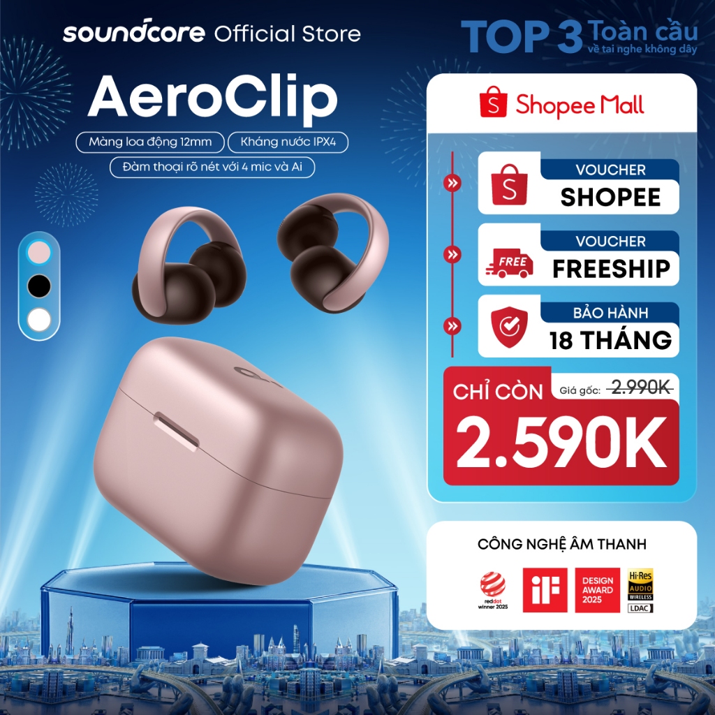 Tai nghe nhét tai dạng kẹp hở Soundcore AeroClip | Thích ứng thoải mái | Chống nước IPX4 | Tích hợp phiên dịch | BigBuy360 - bigbuy360.vn