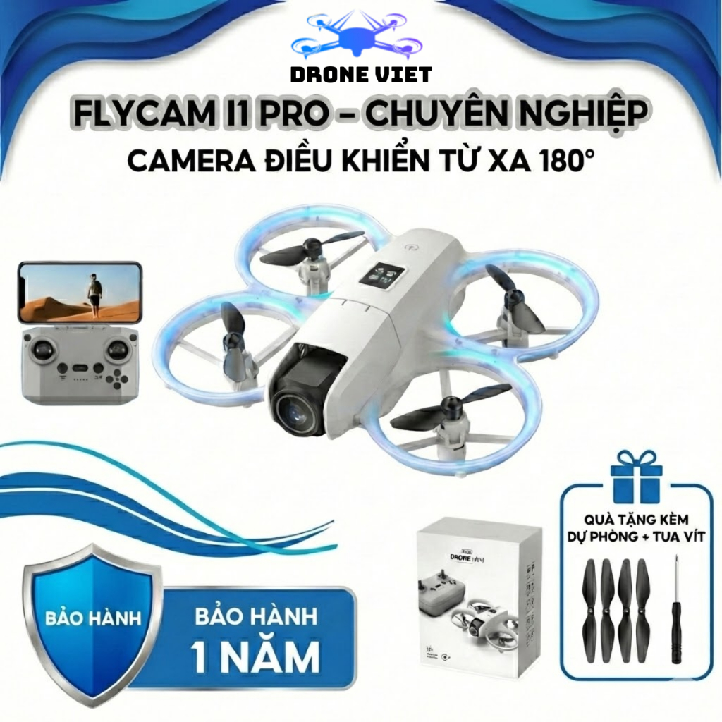 Flycam mini giá rẻ Drone i1 pro, Máy bay điều khiển từ xa camera 4k quay chụp, FPV