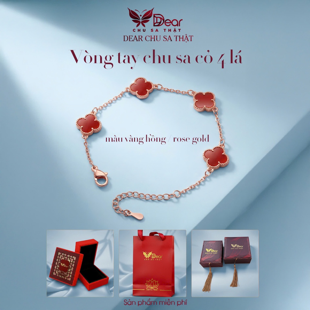 Vòng tay Chu Sa Tinh Thể Sa Vòng Đơn Cỏ 4 Lá Trang Sức Đá Quý Cao Cấp, Chu Sa Tự Nhiên Dear Fashion 