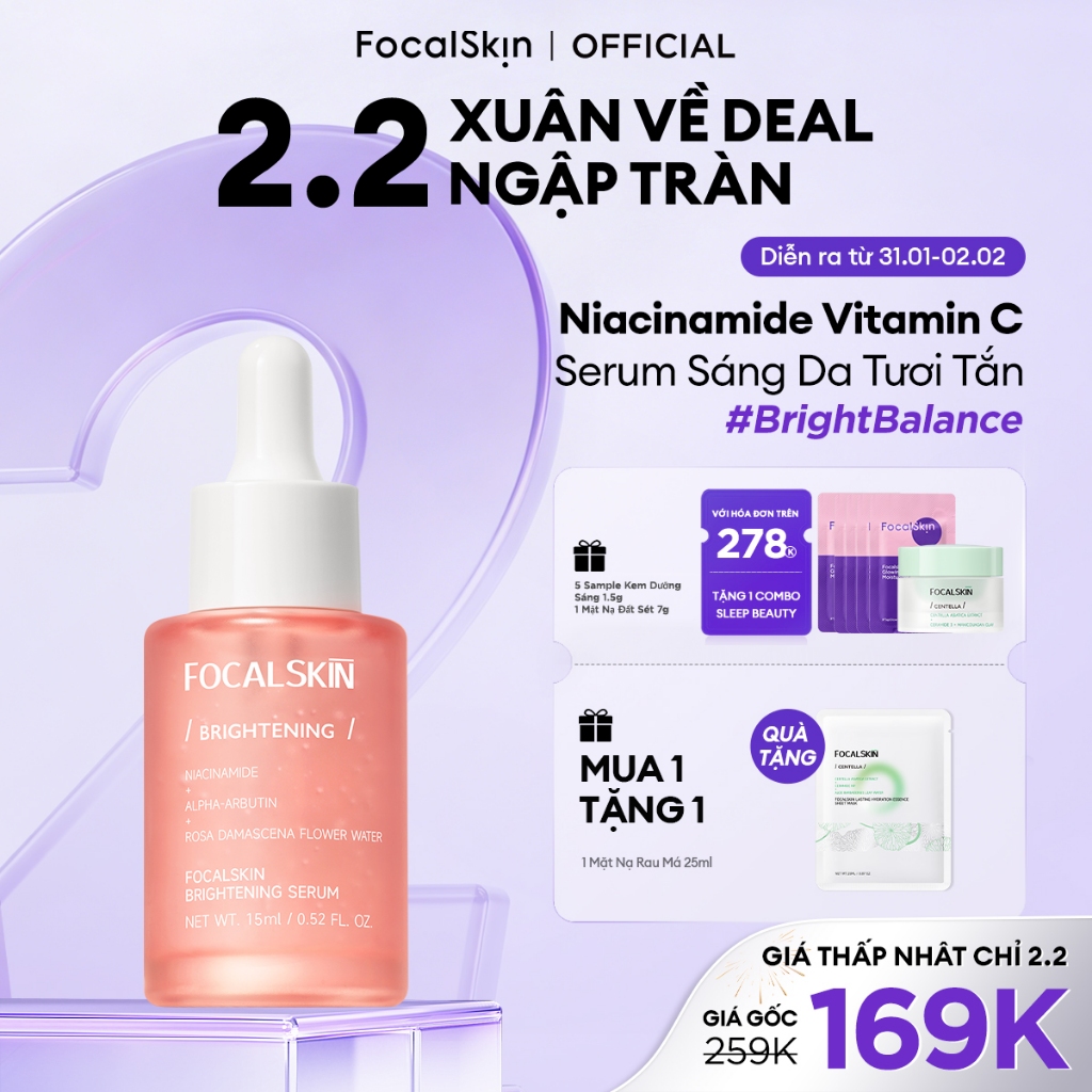 FOCALSKIN Serum Dưỡng Trắng Da Mờ Thâm Mụn Gấp Đôi Vitamin C + Niacinamide B3 +  Alpha Arbutin 30ml