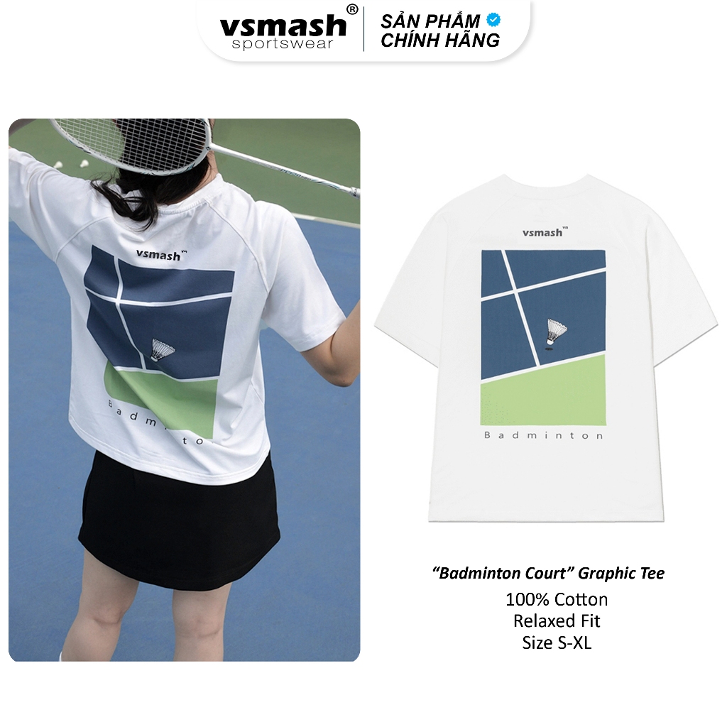 Áo Thun Cầu Lông Unisex Vsmash Sportwear – In lụa "Badminton Court" – Vải Bông Em Bé Mềm Mịn, Thoáng