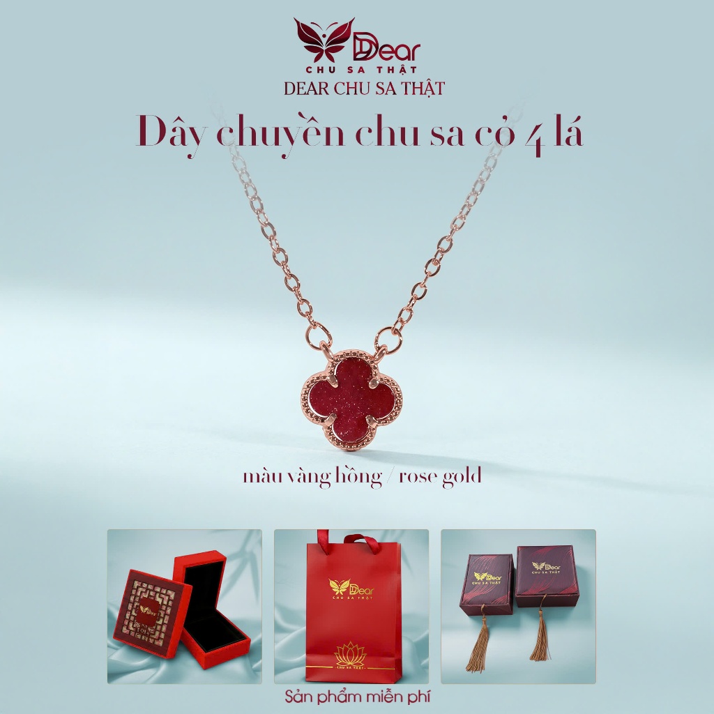 Dây chuyền Chu Sa Tinh Thể Sa Cỏ 4 Lá Trang Sức Đá Quý Cao Cấp, Chu Sa Tự Nhiên Dear Fashion Jewelry