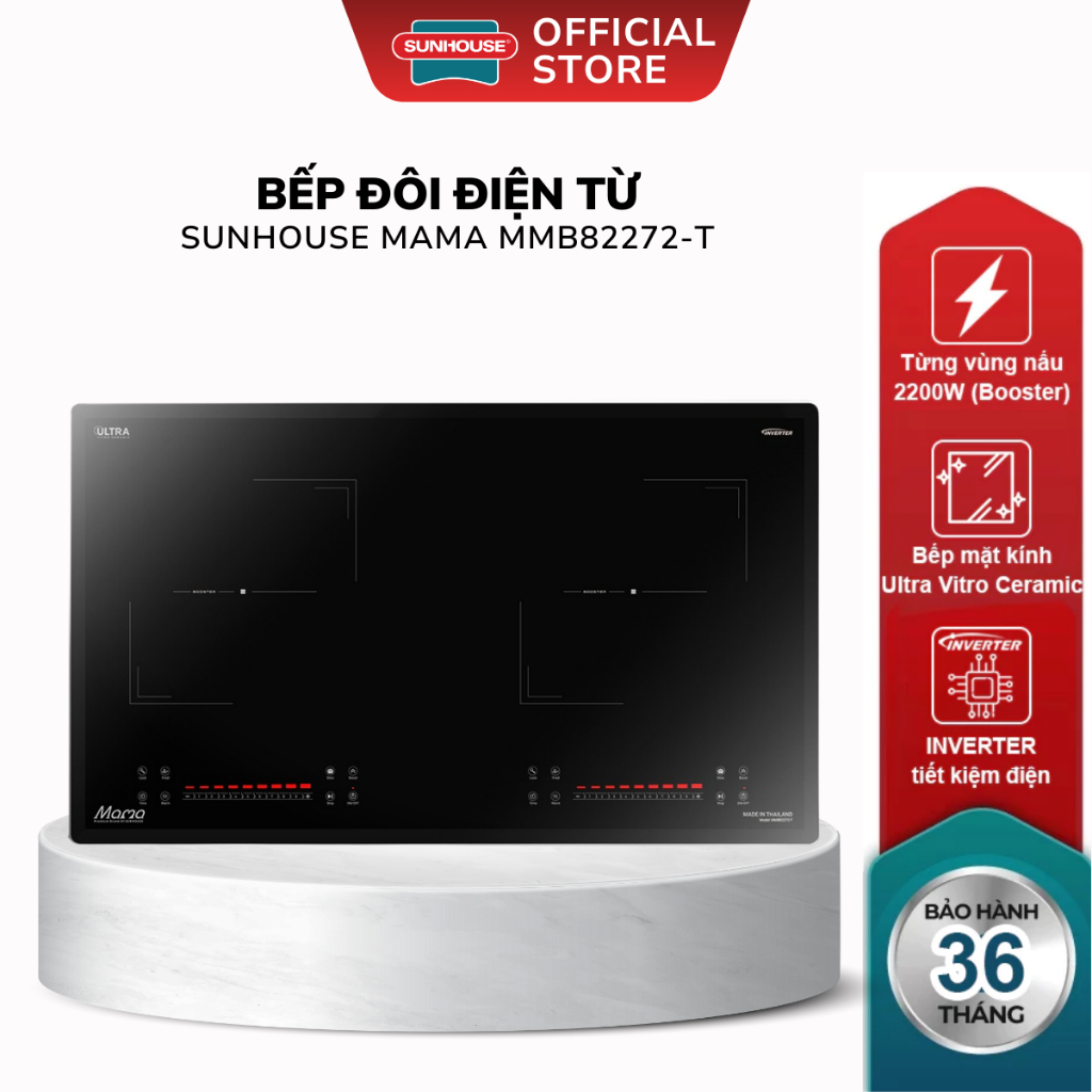 Bếp Đôi Điện Từ Sunhouse Mama MMB82272-T Bảo Hành 36 Tháng, Công Nghệ INVERTER Tiết Kiệm Điện Năng