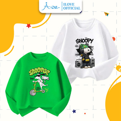 [MỚI] Áo Thun DÀI TAY cho bé AORE, Áo phông in hình chú chó SNOOPY chất cotton cho bé trai, bé gái đi học đi chơi 8-35kg