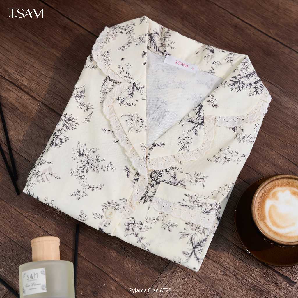 Bộ mặc nhà pyjama nữ TSAM Cian AT25 Chất thô cao cấp mềm mại thấm hút thoáng khí Set dài tay quần dà
