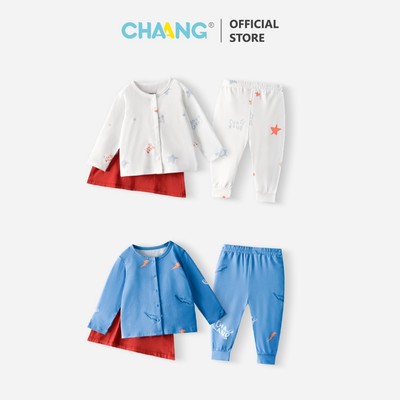 [CHAANG 12M-5Y] Bộ dài cúc giữa kèm áo choàng Super babies cho bé trai và bé gái-Có thể tháo choàng