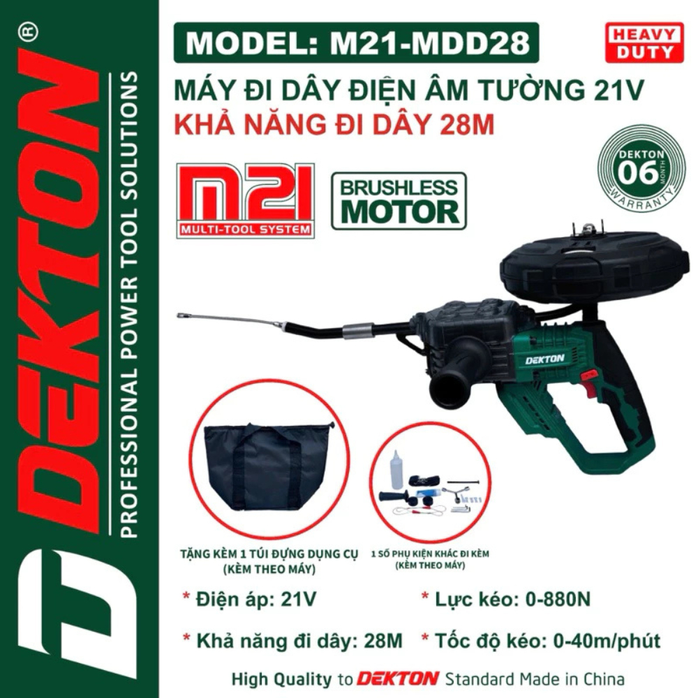 Máy đi day điện âm tường 21V DEKTON M21-MDD28 - Khả năng đi dây 28M