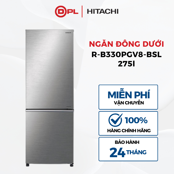 Tủ lạnh 2 cánh Ngăn Đông Dưới 275 Lít HITACHI R-B330PGV8-BSL - Làm lạnh nhanh, khử mùi mạnh mẽ