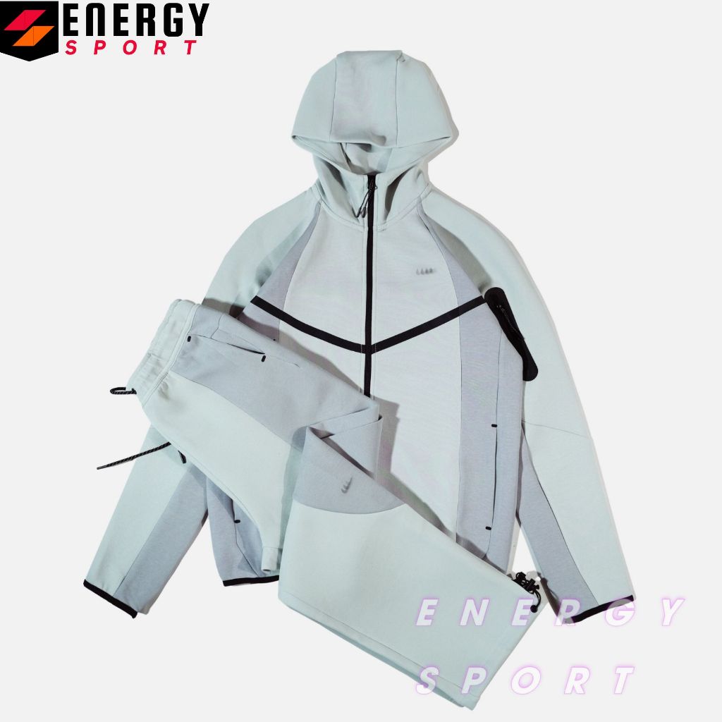 Bộ Quần Áo Thể Thao Cao Cấp Hoodie Ntech Color Block - XÁM