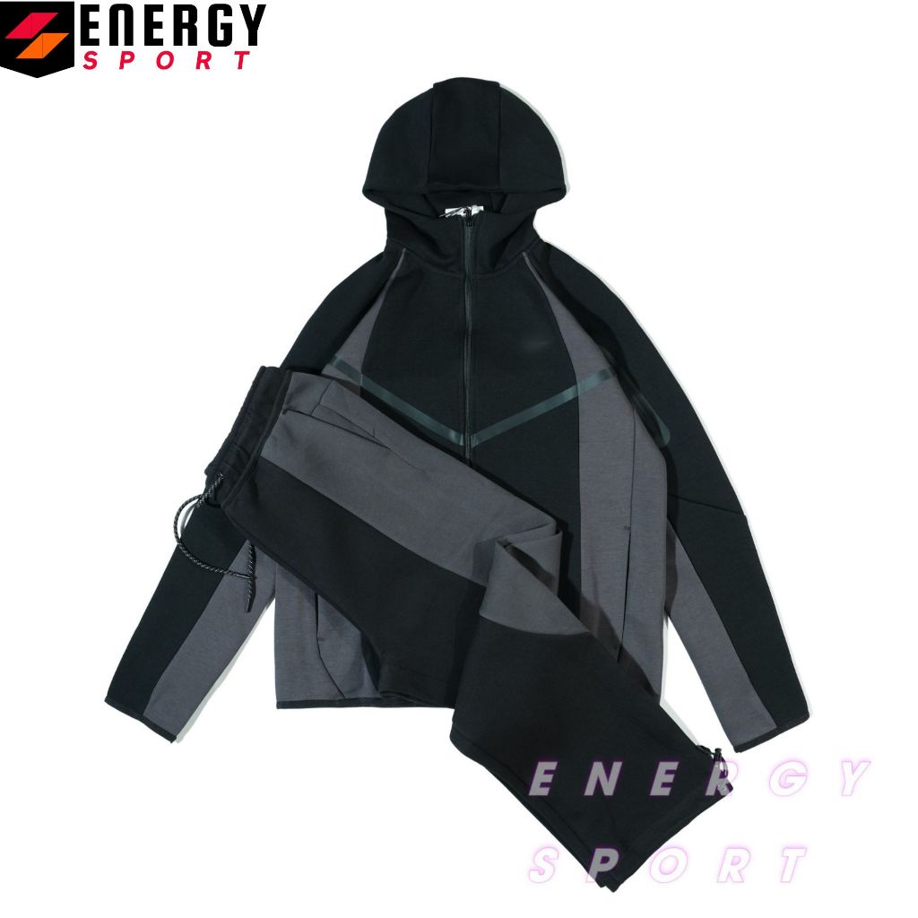 Bộ Quần Áo Thể Thao Cao Cấp Hoodie Ntech Color Block - ĐEN