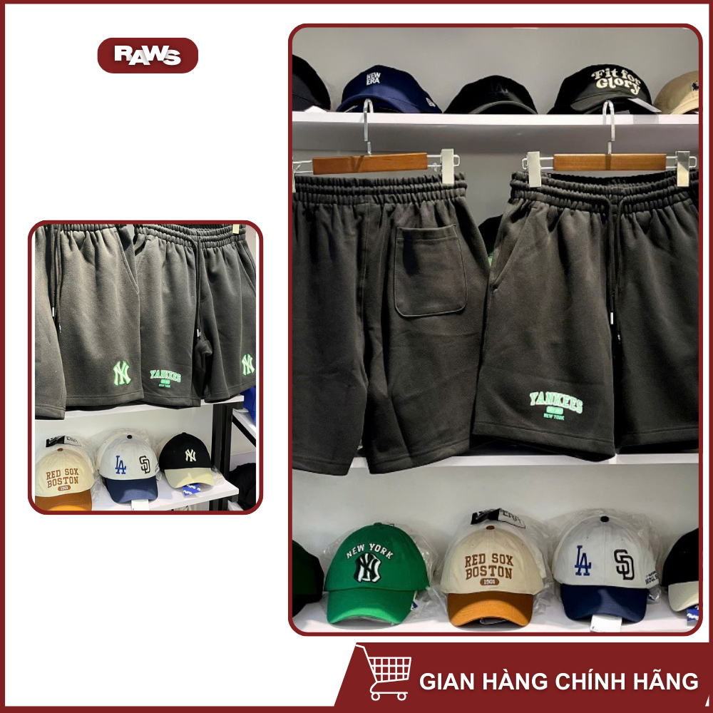 Quần Short Raws New Era NY Yankees Đen Thêu Logo Xanh Basic